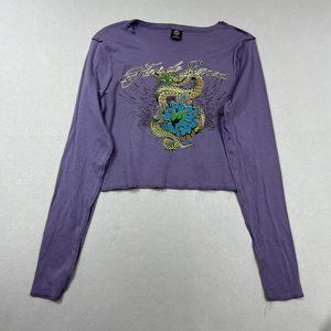 Urban Outfitters Snake Floral Graphic Crop Tee Size L Purple Boho Long Sleeve